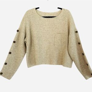 The General Good Beige Cropped Pullover Sweater Button Detail On Sleeve Size XL